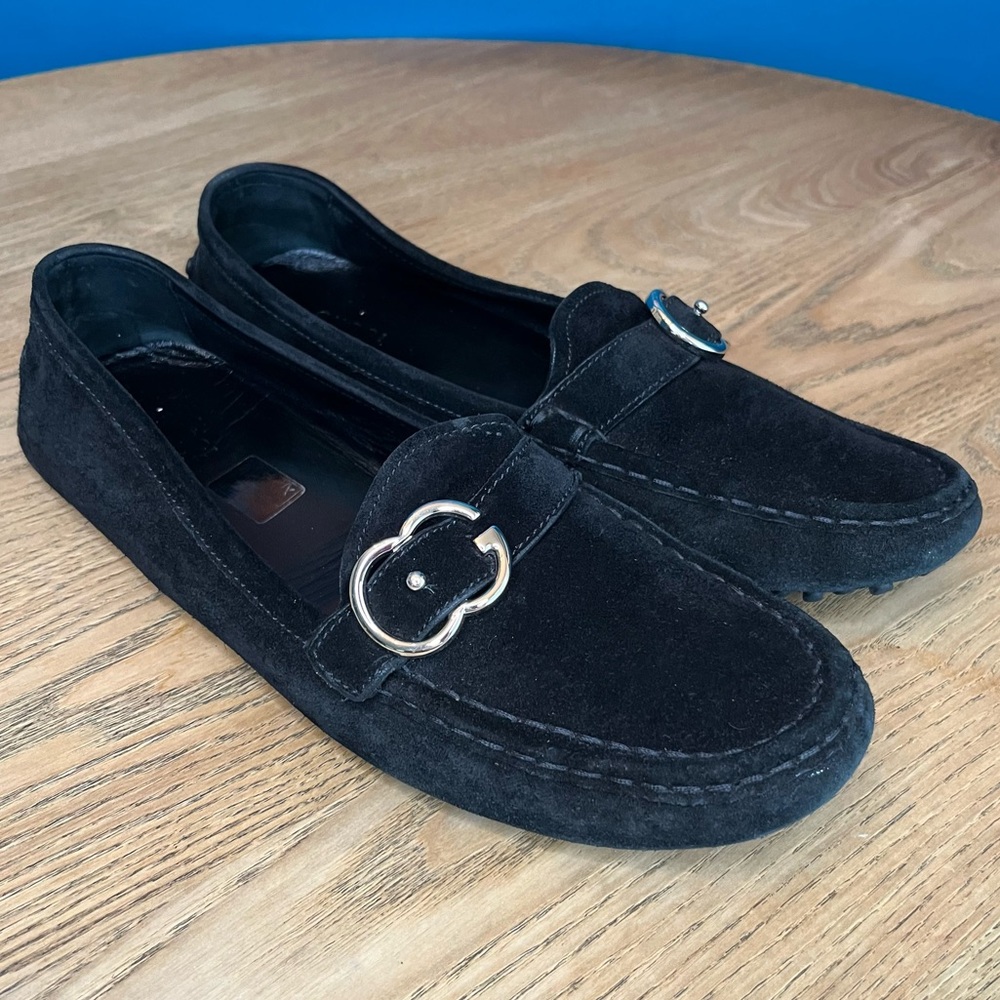 Gucci Black Suede Loafers with Metallic Accent